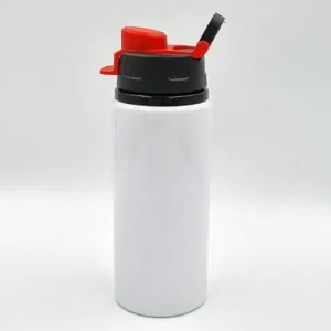 600ML White Aluminum Bottle with Black/Red Cap