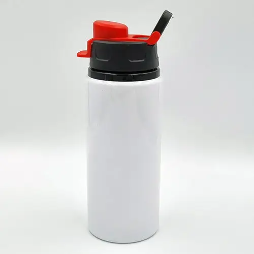 600ML White Aluminum Bottle with Black/Red Cap